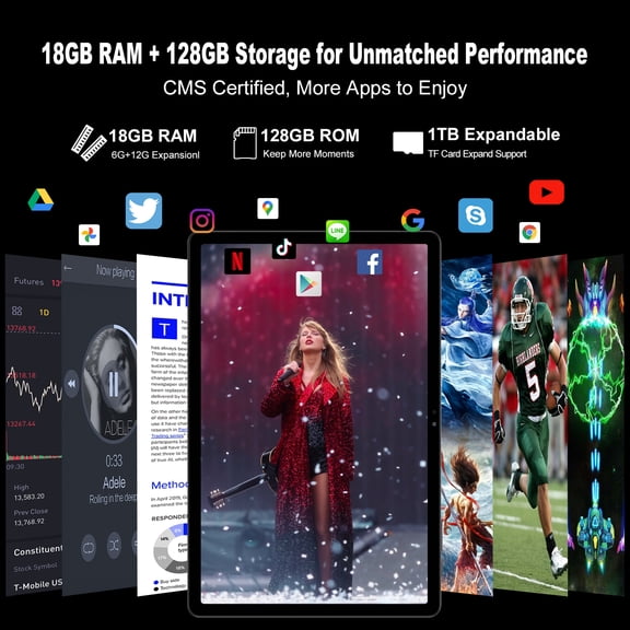 Latest 11 inch Android Tablet with Gemini AI, 2-in-1 Tablet with Keyboard and Pen, 18GB RAM 128GB ROM 1TB Expand, 2K Display Octa-Core, 13MP Camera 9000mAh Battery, GPS Face ID, Quad Speakers
