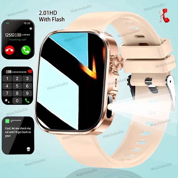 Latest 2.01 Inch 240P HD Full Touch Smart Watch with Steel Strap, Bluetooth Call, Message Alert, Magnetic Charging & Built-in LED Flashlight, Compatible with iOS & Android, Ideal Valentine's Day Gift