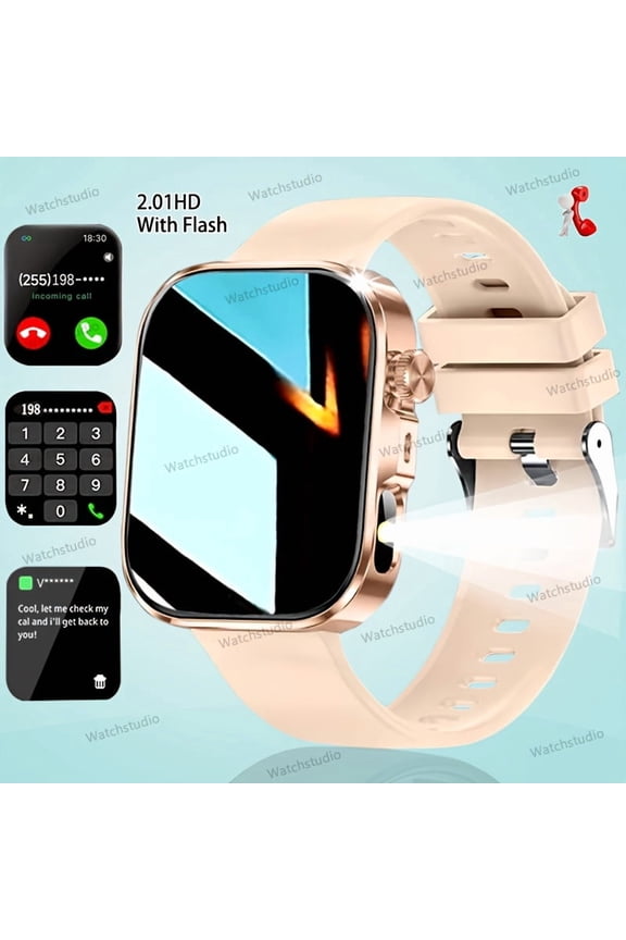 Latest 2.01 Inch 240P HD Full Touch Smart Watch with Steel Strap, Bluetooth Call, Message Alert, Magnetic Charging & Built-in LED Flashlight, Compatible with iOS & Android, Ideal Valentine's Day Gift