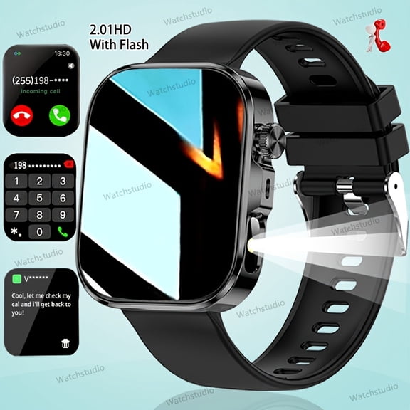 Latest 2.01 Inch 240P HD Full Touch Smart Watch with Steel Strap, Bluetooth Call, Message Alert, Magnetic Charging & Built-in LED Flashlight, Compatible with iOS & Android, Ideal Valentine's Day Gift