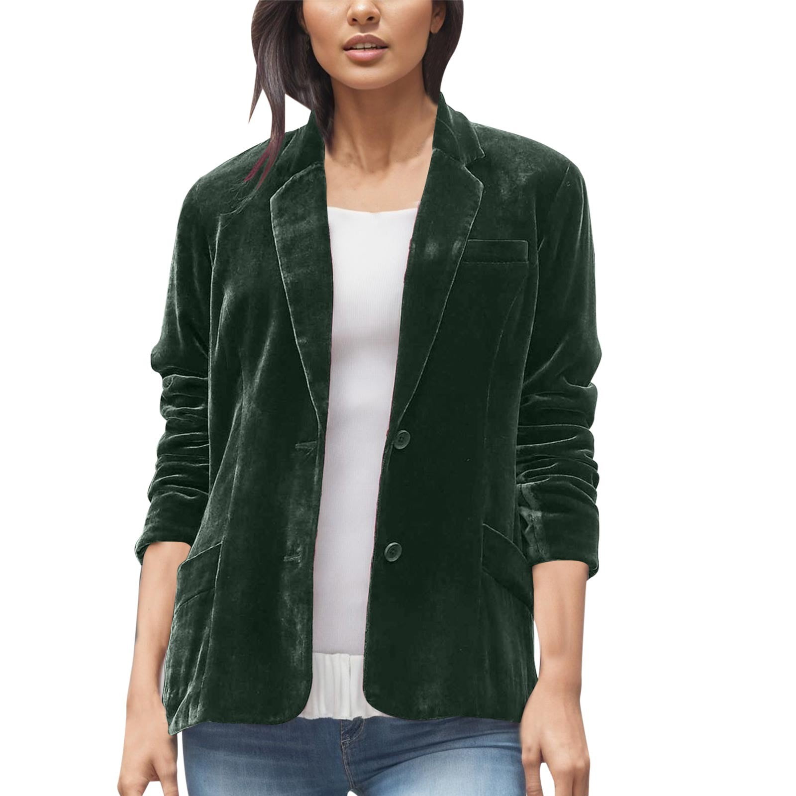 Latest 2024 model Women s Casual Jackets Ladies Gold Velvet Denim Jacket plus Size Womens Casual Jacket Single Breasted Long Sleeve Lapel Smart Casual Jackets for Women Solid Color Short Style Winter
