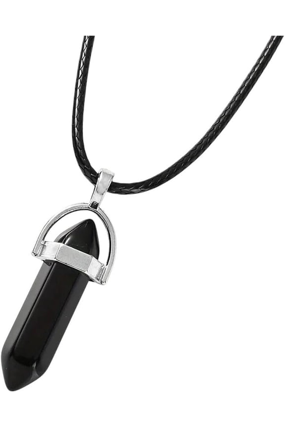 Latest 2025 Fine Natural Stone Pendant Necklace Women Pu Leather Hexagonal Column Pointed Lapis Opal Chunky Jewelry Findings Fashion Trendy Accessories Creative Gift[k184]