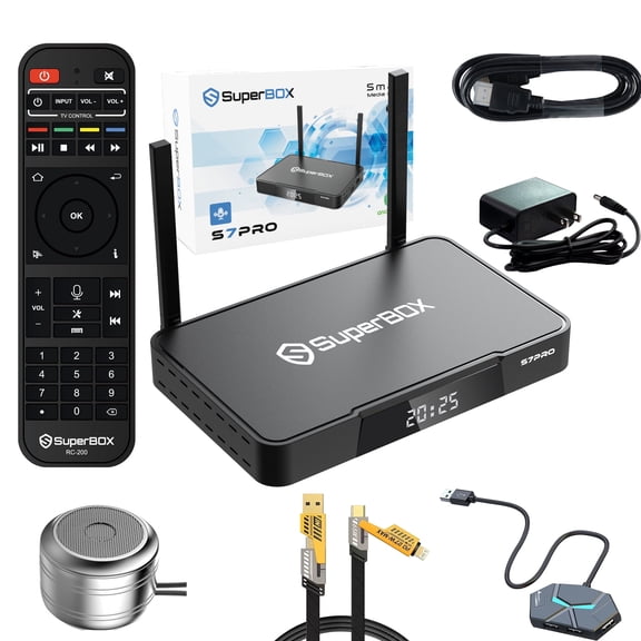 (Latest) 2025 Super Box S7 Pro,2025 Pack,with 3 Gifts,With Voice Remote Control,Easy Setup Guide,Phone Support,Authorized Smart Bundle SuperBox for TV,Upgrade 7days Time Shift