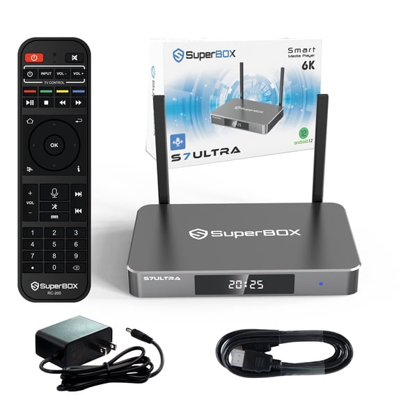 (Latest) 2025 Super TV Box S7 Ultra Fully Loaded,2025 Newest Pack,4G+128G Powerful Smart Box,Time Shift, Parental Control Time,Super Powerful TV Box with Voice Remote Control,Ideal for Home