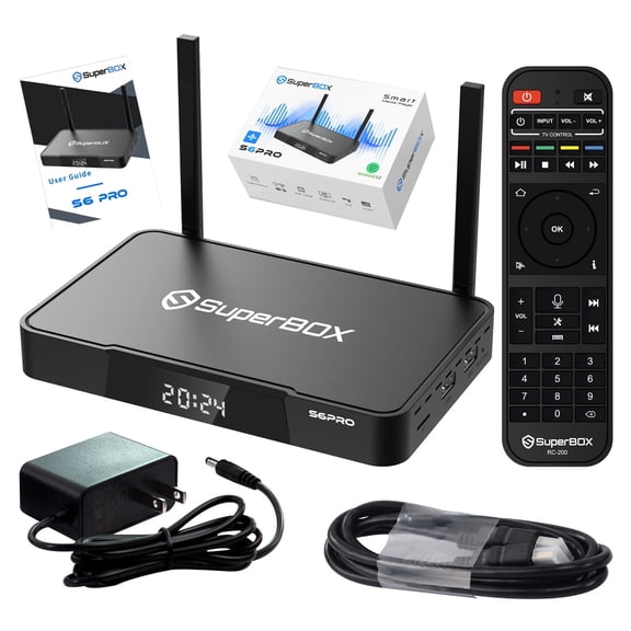 (Latest) 2025 SuperBox S6 PRO,4G+32G Storage,Function Upgrade,2025 Pack,with Voice Remote Control,Authorised Newest Version TV Box S-6,Easy Sutup Guide