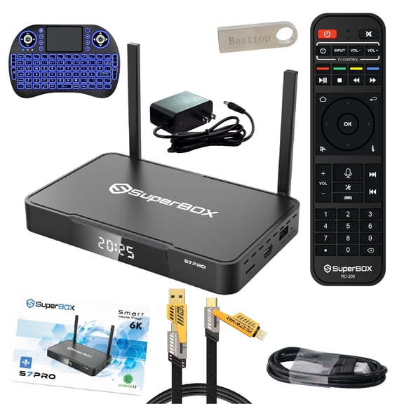 Latest 2026 S-uperbox S-7 Pro Fully Loaded, Super Smart TV Box S7pro with Voice Remote, 7-day Time Shif & Parental Controls, Poweful Media TV Box with Android 12, Wifi 6, 6K