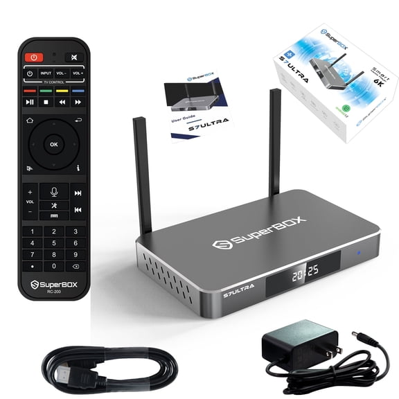 (Latest) 2026 Super Box S7Ultra Fully Loaded ,4G+128G Storage,Function Upgrade,Dual Band WiFi,2T2R,Bluetooth 5.2,with Voice Remote Control,Authorised Newest Version TV Box S-7,Easy Sutup