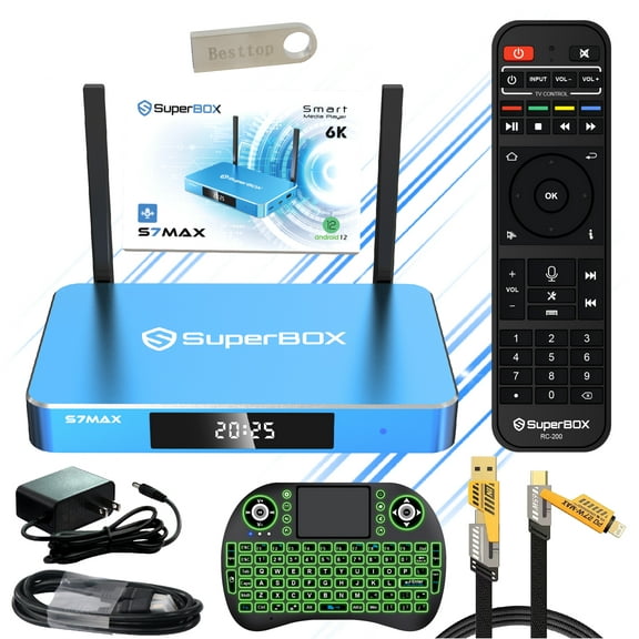 Latest 2026 Superbox S7 Max Fully Loaded, Authorised Super Box S7max with Voice Remote, 7-day Time Shift & Parental Controls, Poweful Media TV Box with Android 12, Wifi 6, 6K