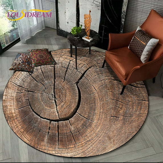 Latest 3D Color Wood Grain Lines Round Area Rug Carpet Rug for Living Room Bedroom Sofa Child Playroom r pet Non-slip Gift