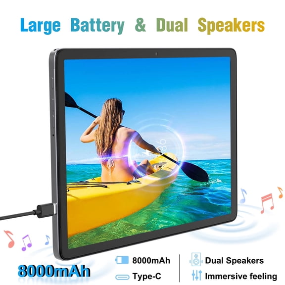 Latest Android 15 Tablet, 128GB ROM+16GB RAM+1TB Expand, 10.1 inch Tablet, 5G WiFi, T606 Octa-Core, 3- Camera , Incell IPS Screen, 8000mAh, Tablet with Keyboard, case, stylus, Dual speakers