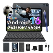 Latest Android 15 Tablets T60 Pro , 13.4 Inch IPS Display, 24GB RAM 256GB ROM /2TB TF, Gemini AI, T7280 Octa-Core+16MP Camera, 10000mAh, Widevine L1, 2 in 1 Tablets with Keyboard Mouse Stylus