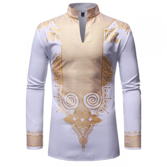Latest Design Men Button Men's Blouses Shirt Bronzing Stand Collar Shirts