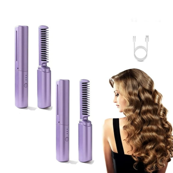 Latest Hairdressing Comb,2025 hairdressing comb,plainworth hairdressingcomb,Portable Wireless 2-in-1 Touch-Up,ceramic hairdressing comb smooth, frizz-free hair anytime USB Charging