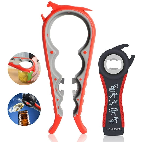 Latest Jar Opener Bottle Opener for Weak Hands, 6 in 1 Multi Function Can Opener Bottle Opener Kit with Silicone Handle Easy to Use for Children, Elderly and Arthritis Sufferers(JAR-Red3.0)