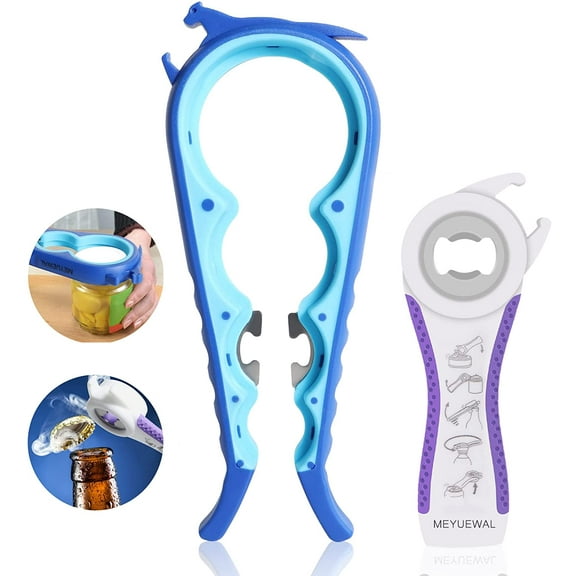 Latest Jar Opener Bottle Opener for Weak Hands, 6 in 1 Multi Function Can Opener Bottle Opener Kit with Silicone Handle Easy to Use for Children, Elderly and Arthritis Sufferers(JAR-Blue3.0)