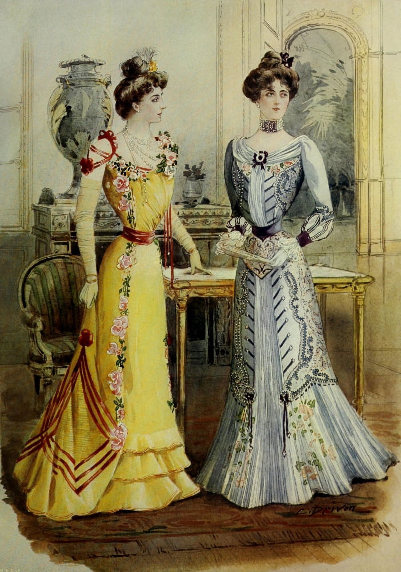 Latest Paris Fashions 1877 Chic Toilettes de Reception Canvas Art - Unknown (18 x 24)