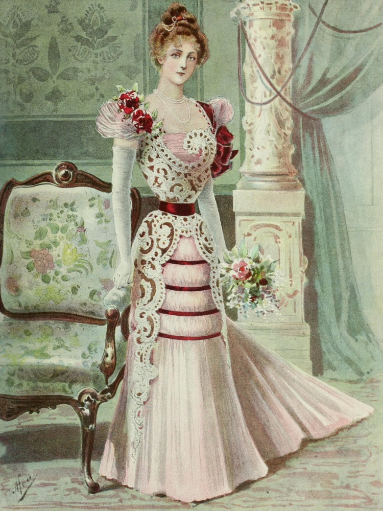 Latest Paris Fashions 1877 Evening Gown from Paris Canvas Art - Unknown (18 x 24)