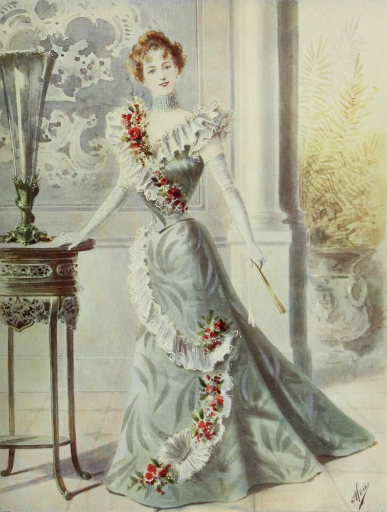 Latest Paris Fashions 1877 Latest Paris Ball Dress Canvas Art - Unknown (18 x 24)
