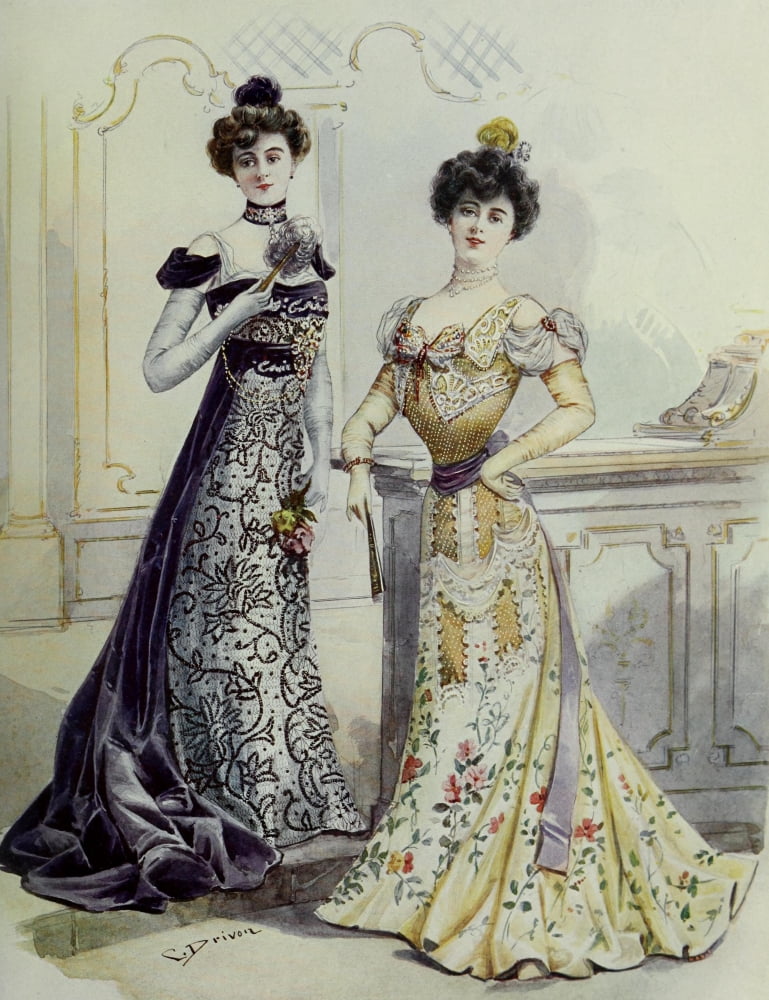 Latest Paris Fashions 1877 Robes de Soiree 2 Canvas Art - Unknown (24 x 36)