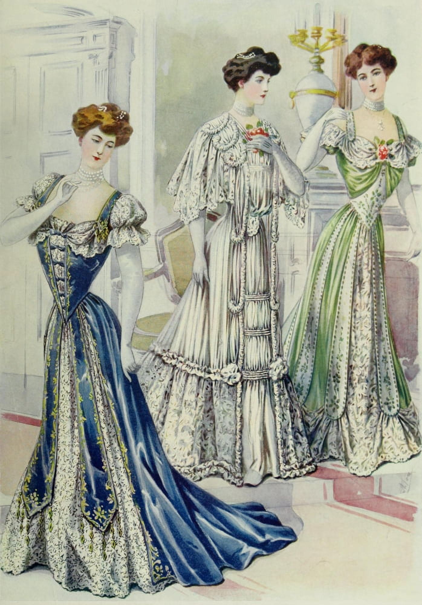 Latest Paris Fashions 1877 Toilettes de Diner Canvas Art - Unknown (18 x 24)