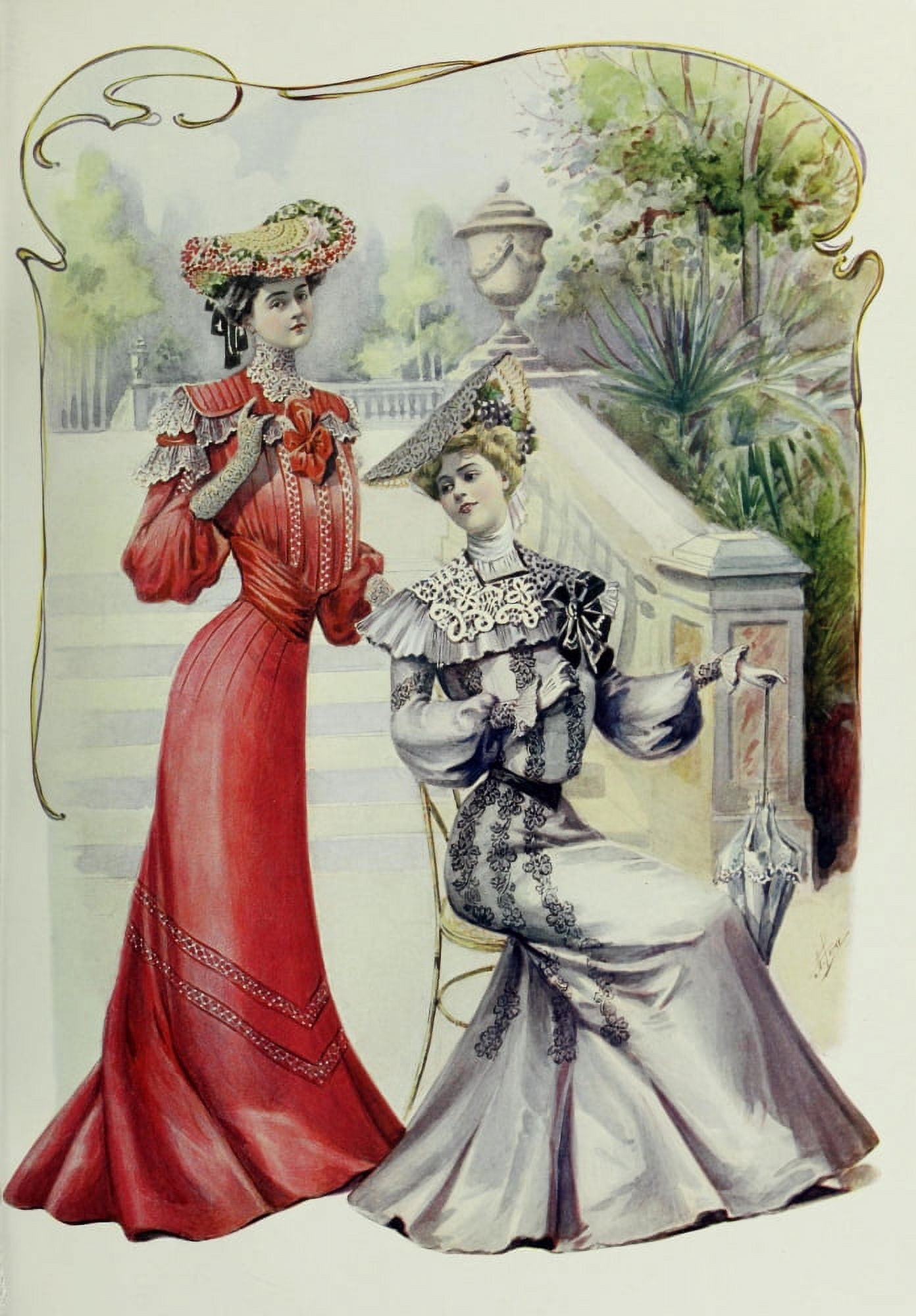Latest Paris Fashions 1877 Toilettes de Grand Prix 2 Canvas Art - Unknown (24 x 36)