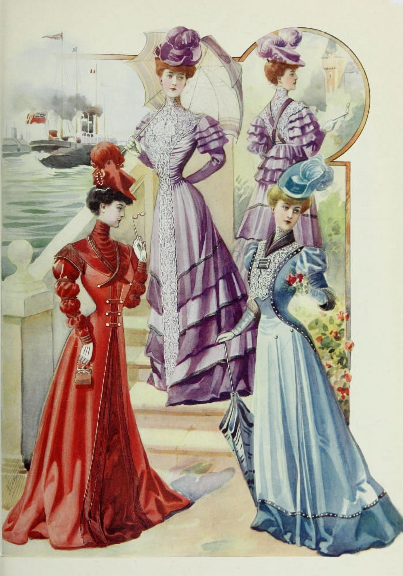 Latest Paris Fashions 1877 Toilettes de Monte Carlo Canvas Art - Unknown (18 x 24)