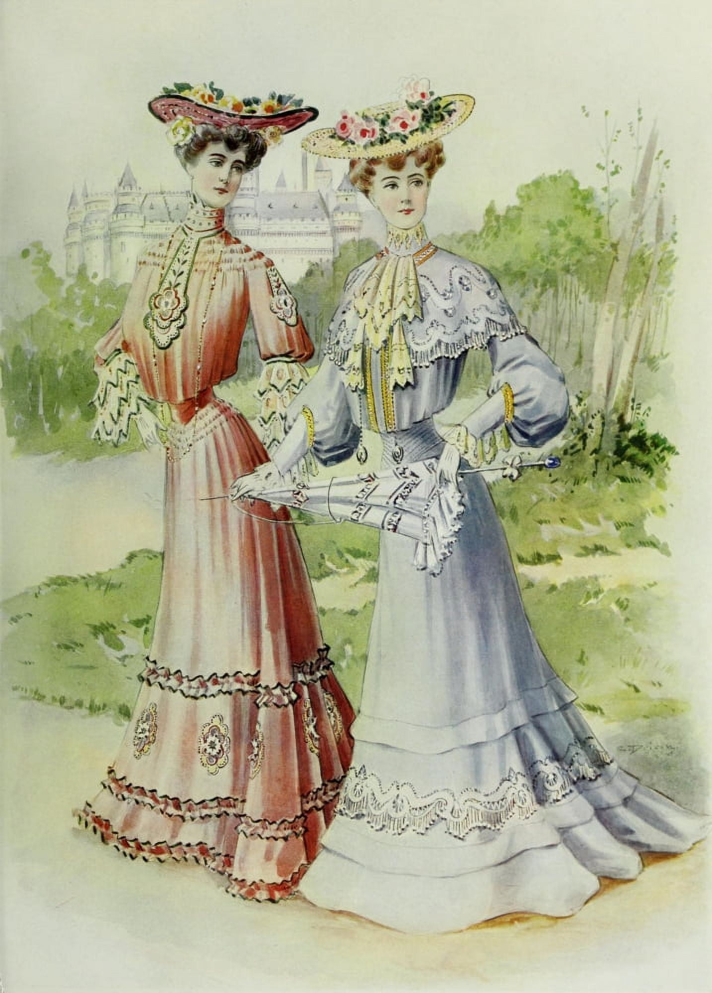 Latest Paris Fashions 1877 Toilettes de Printemps 2 Canvas Art - Unknown (24 x 36)