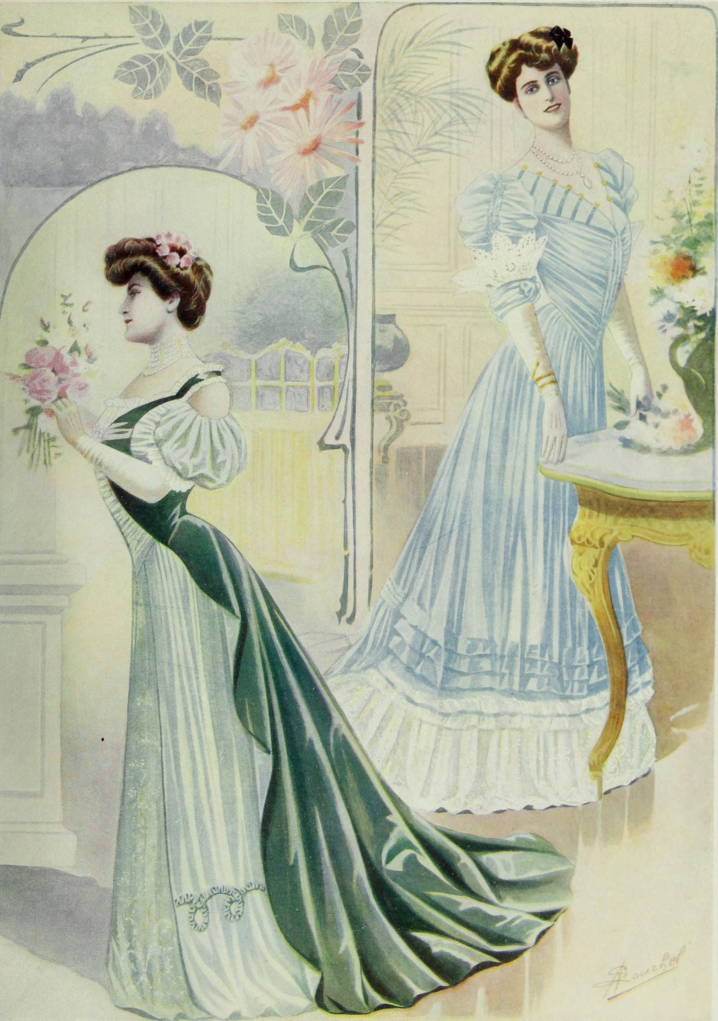 Latest Paris Fashions 1877 Toilettes de Reception 1 Canvas Art - Unknown (24 x 36)