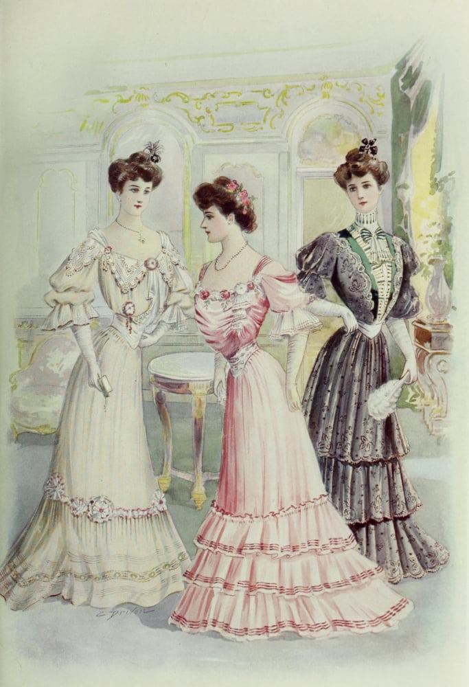 Latest Paris Fashions 1877 Toilettes de Soiree Canvas Art - Unknown (18 x 24)