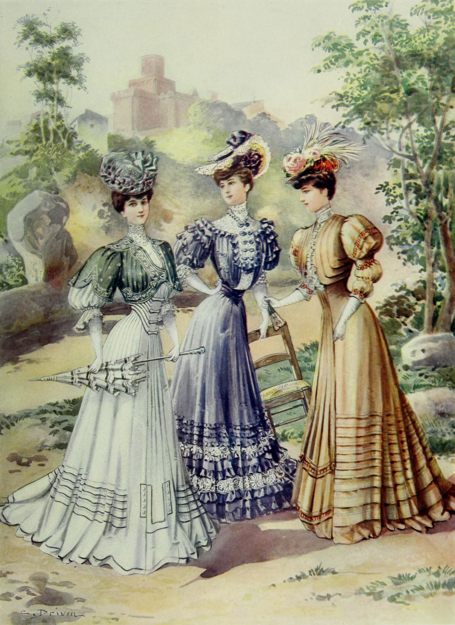 Latest Paris Fashions 1877 Toilettes de Villegiature Canvas Art - Unknown (24 x 36)