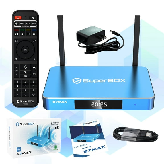Latest S-uperBox S-7 Max 2026 Fully Loaded, 4GB RAM+64GB ROM for Family Entertainment, S-uper Box S-7Max 6K Smart TV Box with Voice Remote, Time Shift & Parental Controls