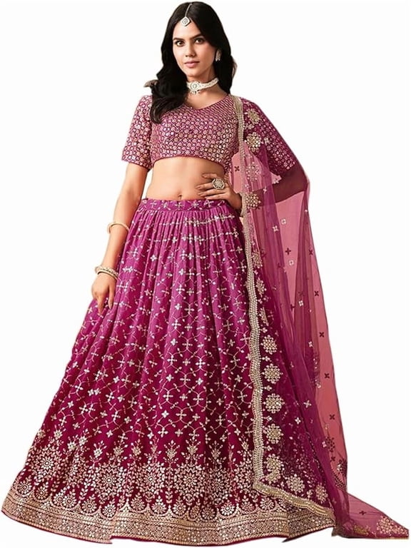 Latest South Asian Wear Style Bridal Wear Beautiful Lehenga Choli Outfits Collection ( Wine, L - 42 )