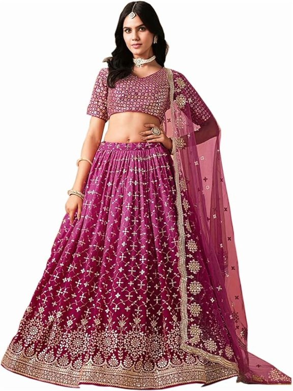 Latest South Asian Wear Style Bridal Wear Beautiful Lehenga Choli Outfits Collection ( Wine, XS - 36 )