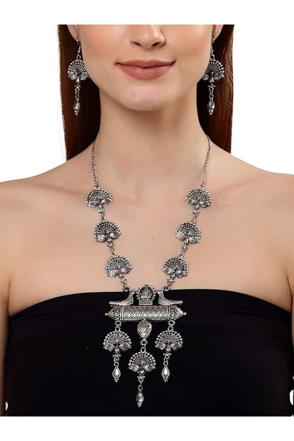 Latest Stylish Design Fancy Traditional Oxidised Silver Necklace Jewellery Set for Women Boho Fashion Wedding Jewelry Gift