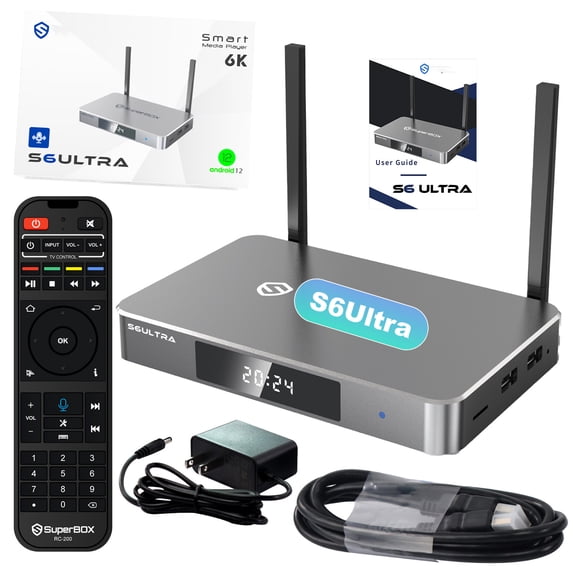 Latest Super-Box S6Ultra Fully Loaded,2025 Newest Black Pack,4G+128G Powerful Smart Box,Time Shift, Parental Control Time,Super Powerful TV Box with Voice Remote Control,Ideal for Family