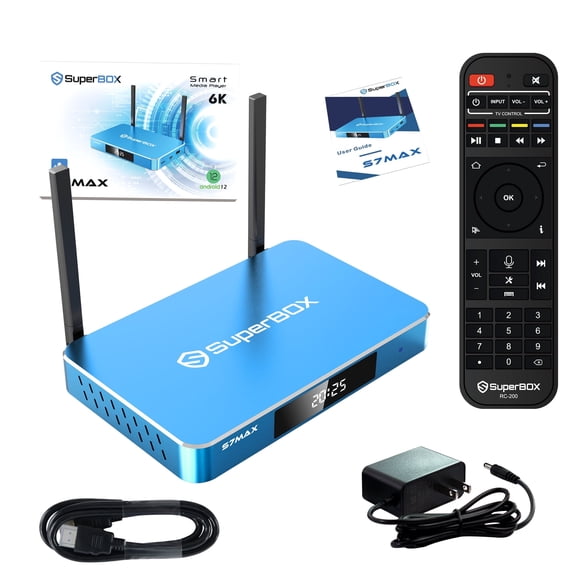 Latest Super Box S7 MAX 2026 Newest Pack, 4GB RAM+64GB ROM, Smart TV Box with Voice Remote,  Parental Control,7Days Time