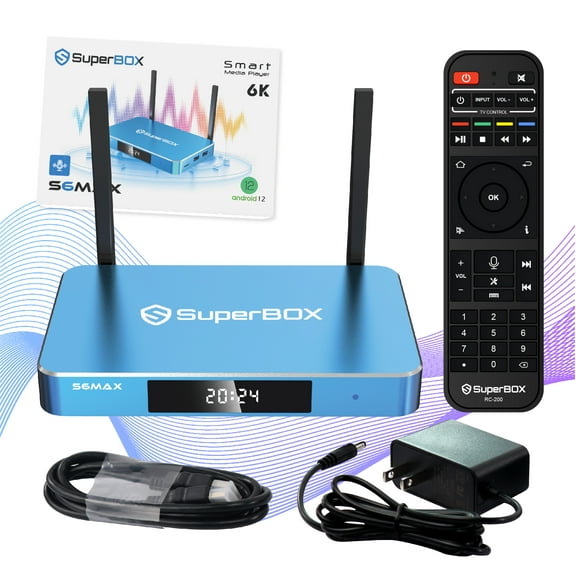 Latest Super Smart TV Box S6 Max 2025 Fully Loaded, 4GB RAM+64GB ROM, S-uperbox S-6Max Smart TV Box with Voice Remote, 2T2R Dual Band Wifi, Easy Setup Guide & Phone Support