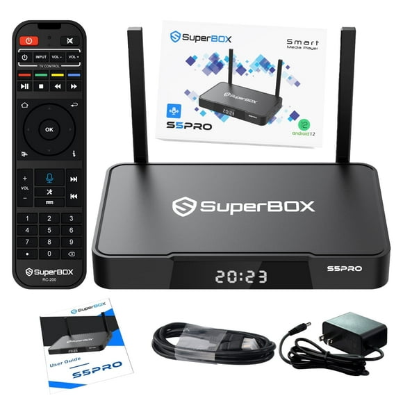 Latest SuperBox S5Pro Fully Loaded,2025 Newest Pack,4G+64G Powerful Smart Box,Time Shift, Parental Control Time,Super Powerful TV Box with Voice Remote Control,Ideal for Home
