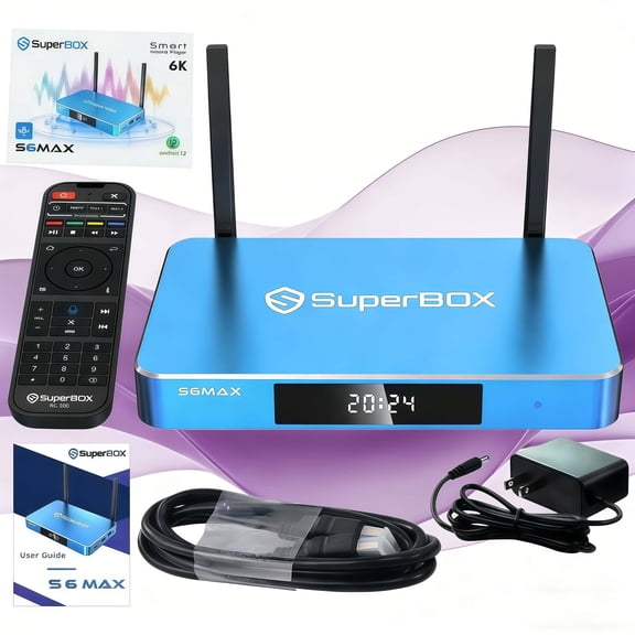 Latest SuperBox S6 M-ax 2025 Fully Loaded,4G+64G Powerful Smart TV Box,with Voice Remote Control