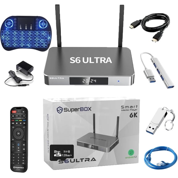 Latest SuperBox S6 Ultra Fully Loaded,4G+128G Powerful Smart Box,Parental Control Time,Super Powerful TV Box with Voice Remote Control