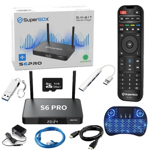 Latest SuperBox S6Pro Fully Loaded,2025 Newest Pack,4G+32G Powerful Smart Box,Time Shift, Parental Control Time,Super Powerful TV Box with Voice Remote Control,Ideal for Home