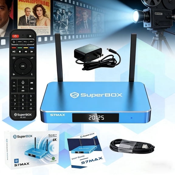 Latest SuperBox S7 MAX Stre-ming M-dia Players 2026 Fully Loaded,Super Box S7 MAX 4GB RAM+128GB ROM for Family Entertainment, Super Box S7 MAX 6K Smart TV Box with Voice Remote