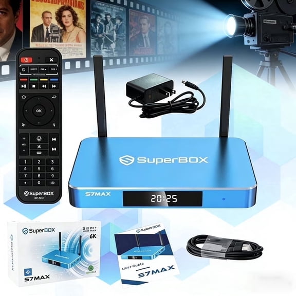 Latest SuperBox S7 MAX Stre-ming M-dia Players 2026 Fully Loaded,Super Box S7 MAX 4GB RAM+128GB ROM for Family Entertainment, Super Box S7 MAX 6K Smart TV Box with Voice Remote