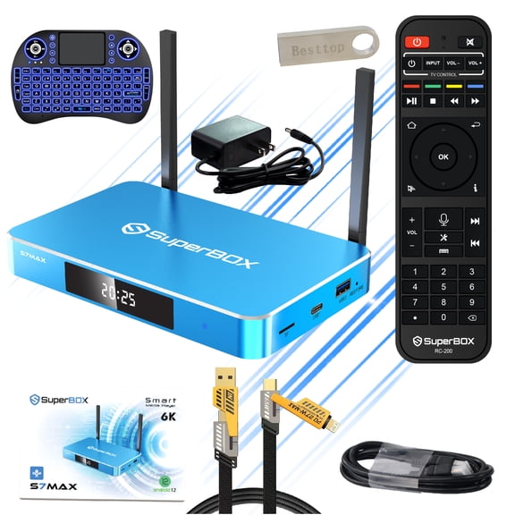 Latest SuperBox S7 Max 2026 Fully Loaded, 4G+64G Powerful M-edia Player Box for Family Entertainment & Sporting Events, 6K Super Box S7max Built-in Voice System,Time Shift & Parental Controls