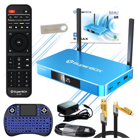 Latest SuperBox S7 Max 2026 Fully Loaded, 4GB RAM+64GB ROM Powerful M-edia P-layer Box for Family Entertainment & Sporting Events, 6K Super Box S7max with Voice Remote,Time Shift & Parental Controls