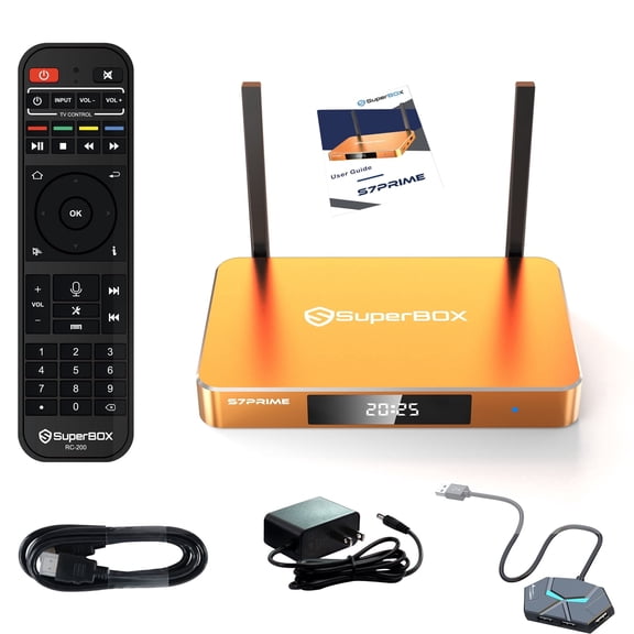 Latest SuperBox S7 Prime Fully Loaded,2025 Orange Pack,4G+128G Powerful Smart Box,Time Shift, Parental Control Time,Super Powerful TV Box with Voice Remote Control,Ideal for Home