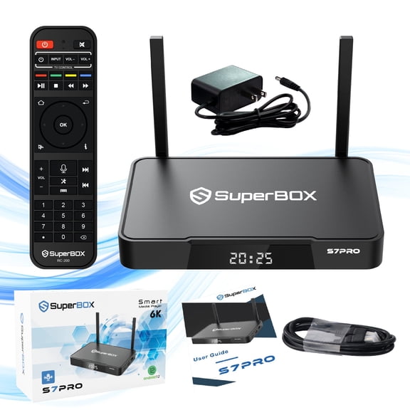 Latest SuperBox S7 Pro 2026 Fully Loaded, 4GB RAM+32GB ROM for Family Entertainment, Super Box S7pro 6K Smart TV Box with Voice Remote, 7-day Time Shift & Parental Controls