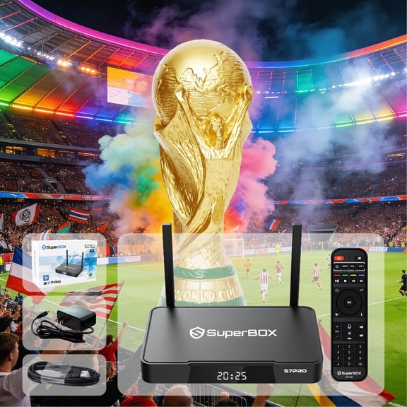 Latest SuperBox S7 Pro 2026 Fully Loaded for Sporting Events, 4G RAM+32G ROM Super Powerful Media Box S7Max for Family Entertainment, 6K Smart TV Box with Voice Remote, Time Shift & Parental Controls
