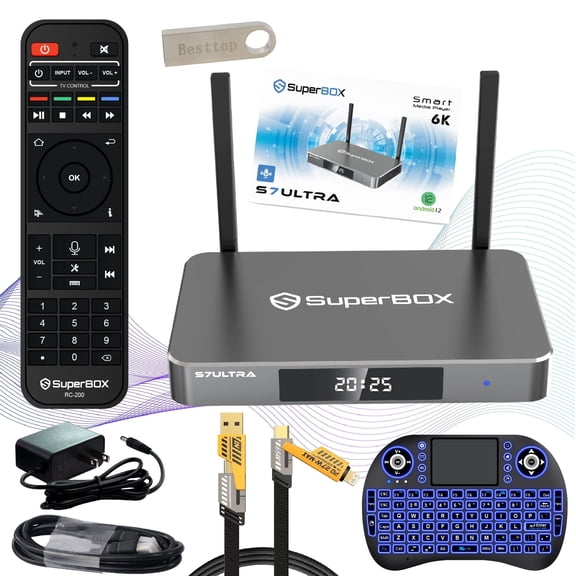 Latest SuperBox S7 Ultra 2026 Fully Loaded, 4GB RAM+128GB ROM, Super Box S7ultra Smart TV Box with Voice Remote, 2T2R Dual Band Wifi, Easy Setup Guide & Phone Support by Authorised Seller