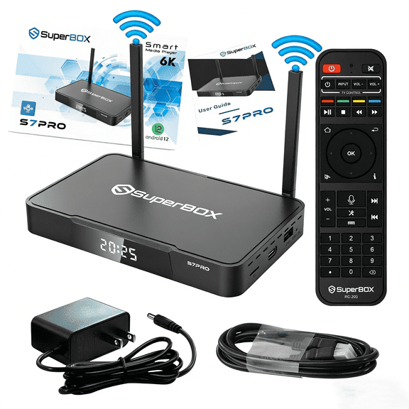 Latest SuperBox S7PRO Fully Loaded, 4G+32G, Super Box S7 Pro TV Box with Voice Remote, Time Shift, Parental Controls